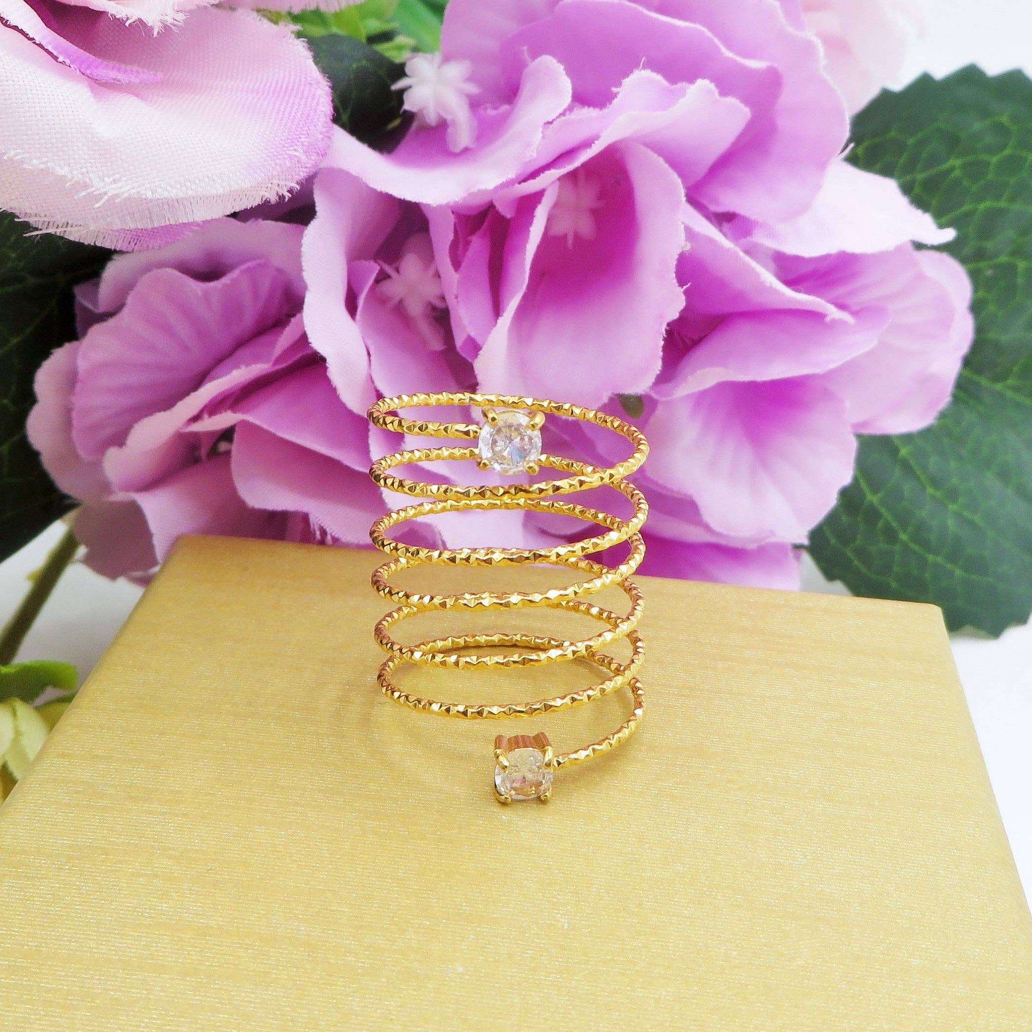 Daemon srls - Wholesale Cocktail/Statement Ring - ANITA ~ Anello a spirale regolabile in ACCIAIO INOSSIDABILE con cubic zirconia7