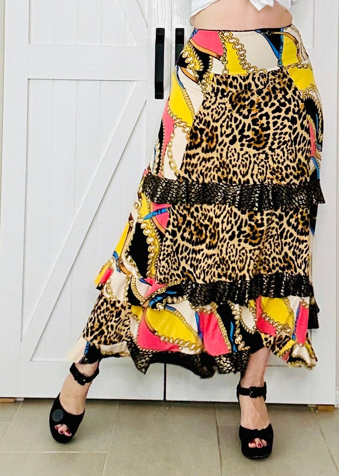 Aerial Clothing sRQ - Wholesale Skirt - Women's - Wild Side Patchwork Flounced Maxi Skirt5