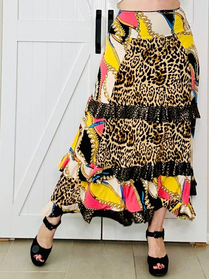 Aerial Clothing sRQ - Wholesale Skirt - Women's - Wild Side Patchwork Flounced Maxi Skirt5