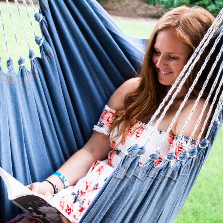 Limbo Imports Hammocks – wholesale Hammock – Blue Denim Hammock Swing Chair +2 Pillow Set - Eco-friendly5
