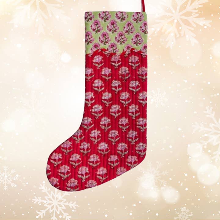 Holly Blush – Handblock Print Quilted Stocking for wholesale by House of Alaan