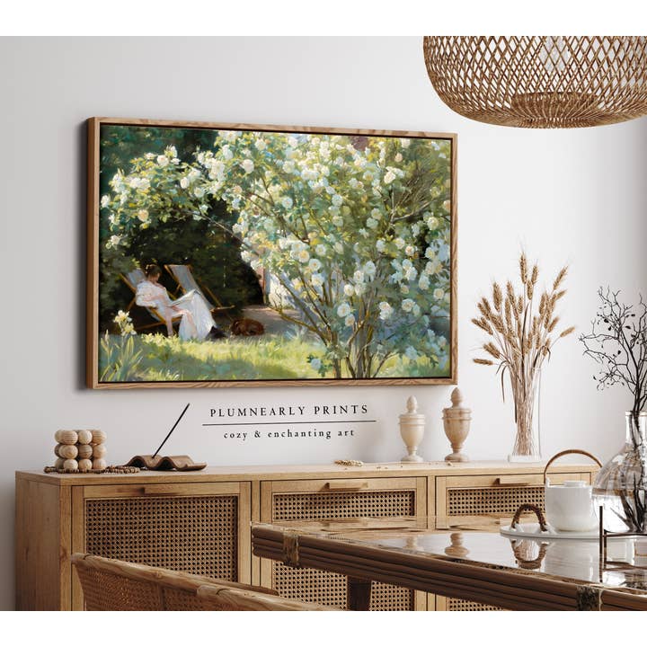 Reader Floral Landscape Oil Painting Framed Canvas Art 1 for wholesale by Plumnearly Prints