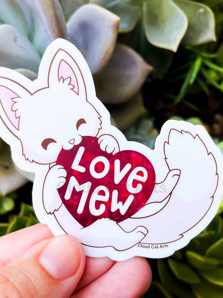 Love Mew - Cute White Cat - Vinyl Sticker for wholesale by Cloud Cat Arts