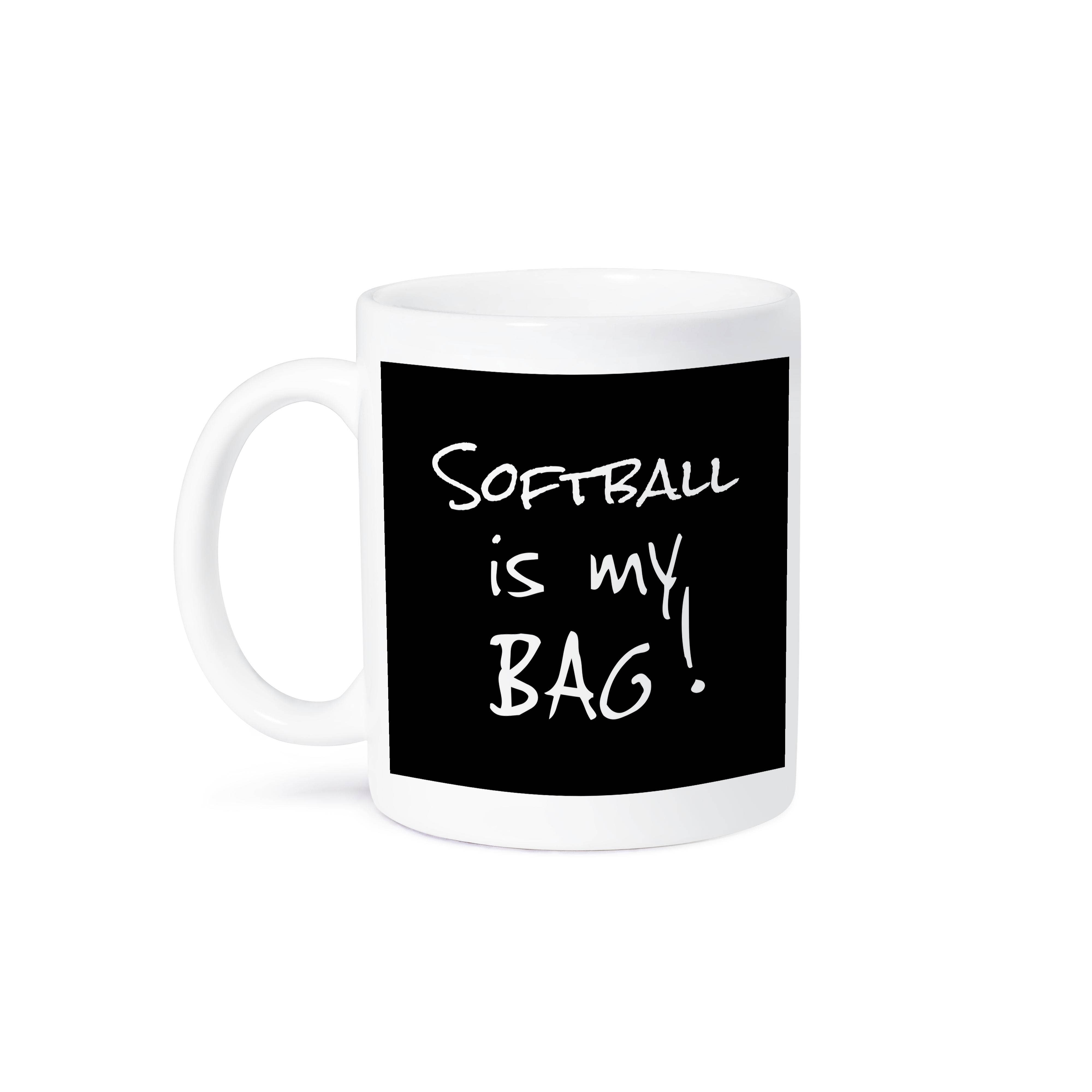 3dRose - Wholesale Coffee Mug - 3dRose, Softball is my Bag Fun soft ball team player gift black and white text, Mug8