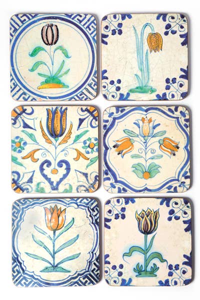 MUSEUM WEBSHOP – wholesale Coasters – Coasters, Set of 6,Delft Tiles -Tulips ,Colourful Polychrome1