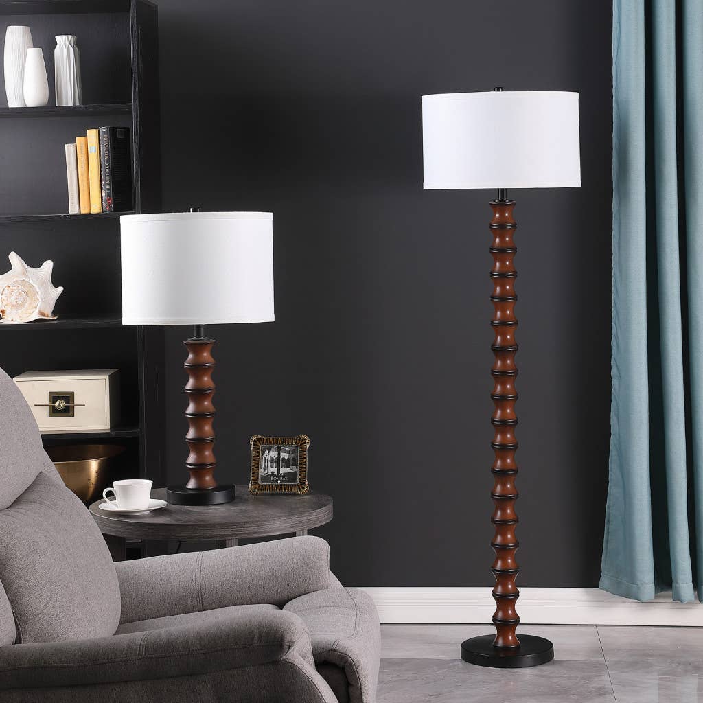 HomeRoots - Wholesale Accent/Desk Lamp - 28"Dark Cherry Polyresin Indents Table Lamp With White Shade3