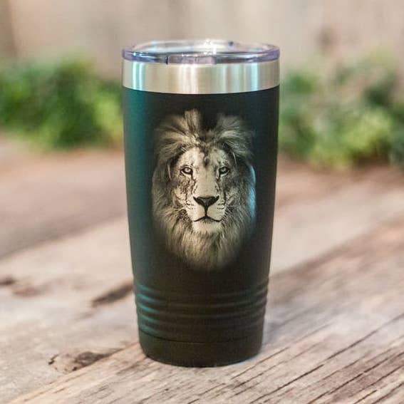 Lion Portrait - Engraved Stainless Steel Tumbler for wholesale by 3C Etching