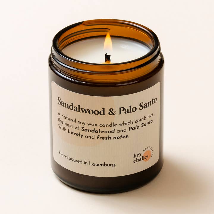 Sandelträ & Palo Santo 155g sojaljus | Tillverkad i Tyskland |H för wholesale av Hey Chalky GmbH