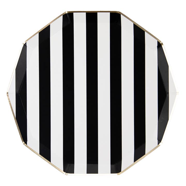 Bonjour Fête - Wholesale Disposable Plate - BLACK NOIR SIGNATURE CABANA STRIPE PLATES