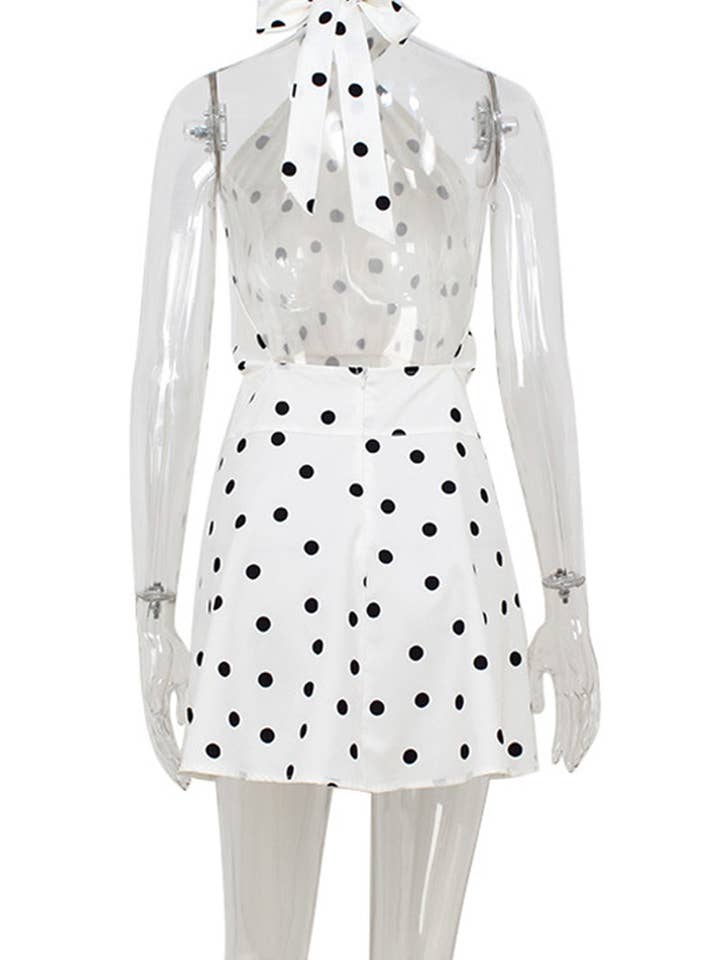 HVID Polkaprikket halterneck casual kjole for engroshandel på Faire7