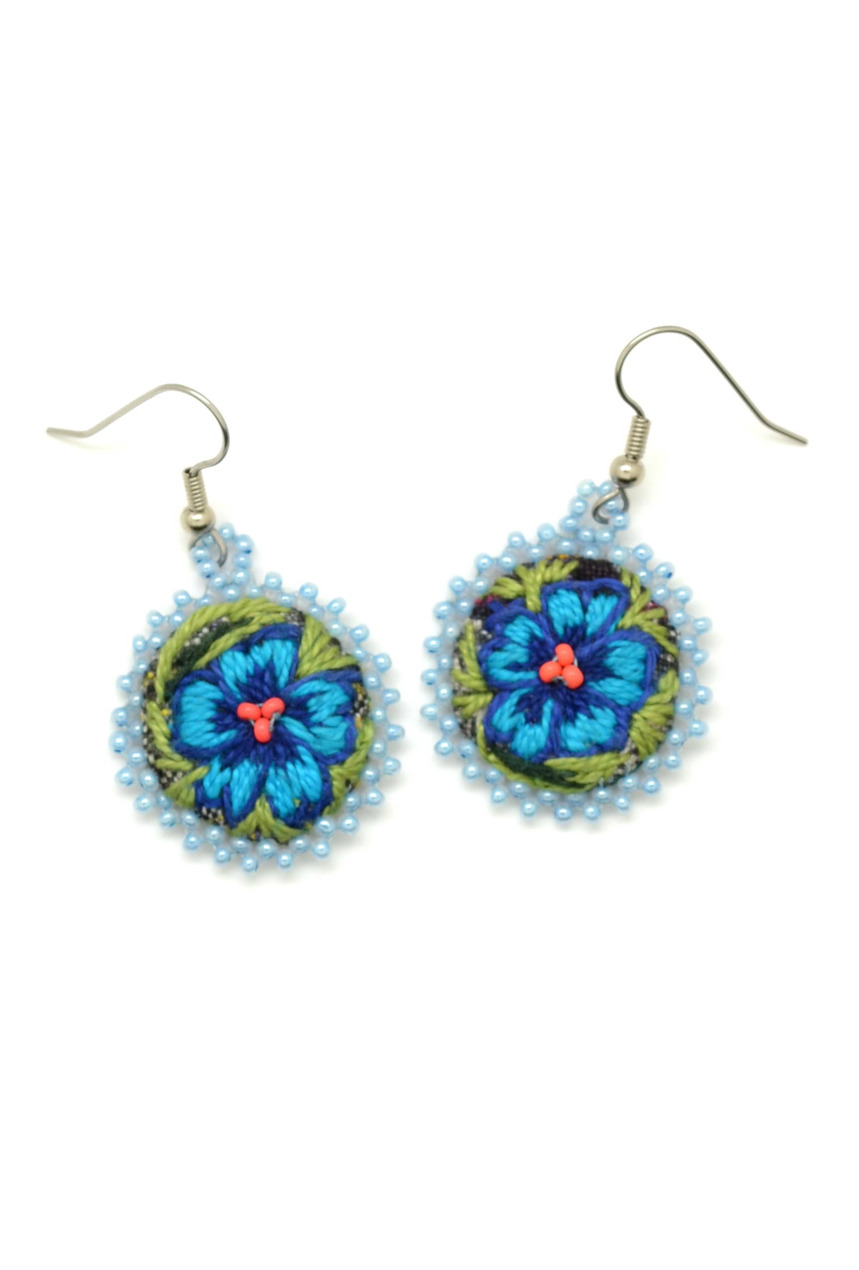 Dunitz & Company - Wholesale Dangle Earrings - Embroidered & Beaded Flower Earrings - Fair Trade Verified2