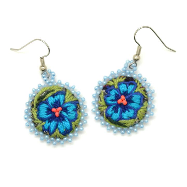 Dunitz & Company - Wholesale Dangle Earrings - Embroidered & Beaded Flower Earrings - Fair Trade Verified2