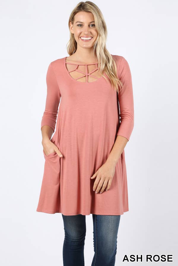 42POPS - Vente Tunique – femme - Tunique à manches 3/4 avec détail croisé et poches10