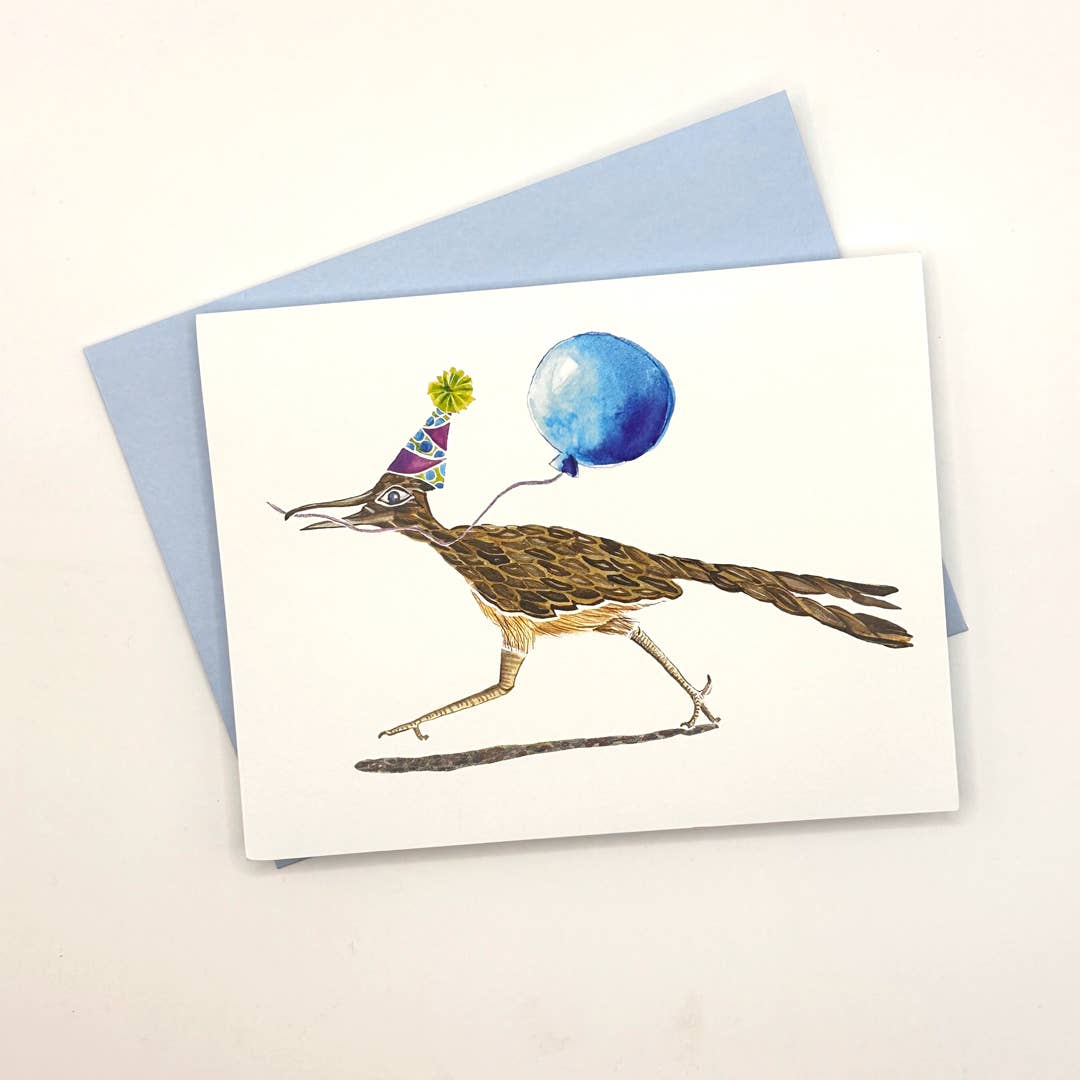 Mary M Spencer Design - Wholesale Birthday Card - Roadrunner in Party Hat Blank A2 Single Note Card2