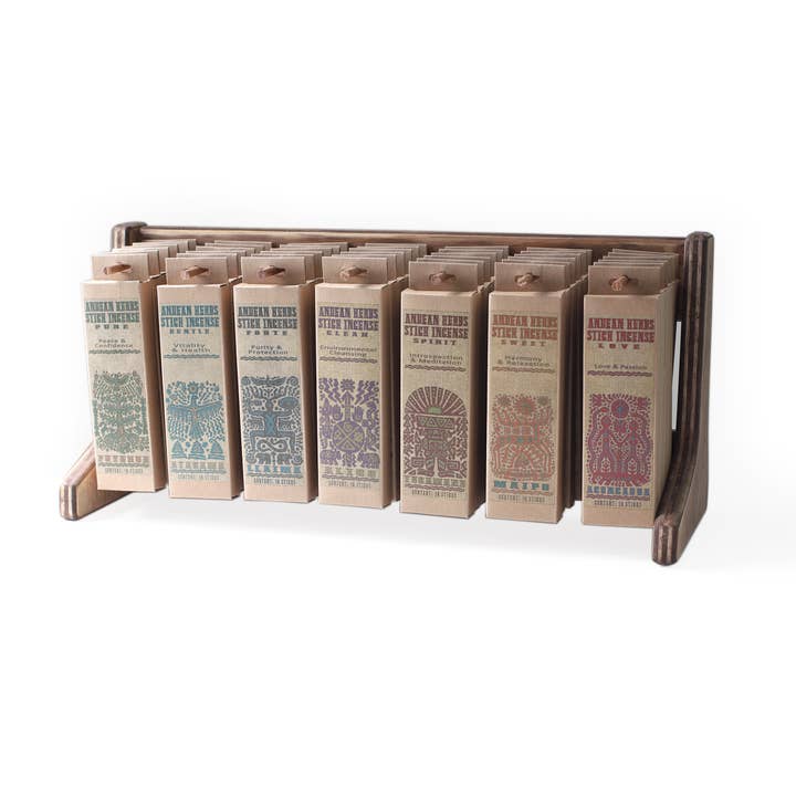 Prabhuji's Gifts - Wholesale Incense - Smudging Incense - Display Rack - Andean Herbs Line Incense