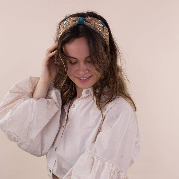 Moonrise - Wholesale Fashion Headband - Women's - Hairband Blue - Gold Sequins
