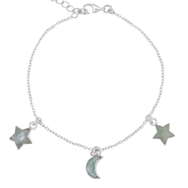 Amelia Aventurine Star & Moon Charm Bracelet | 925 Sterling Silver for wholesale by LUNA CHARLES EMRA LTD