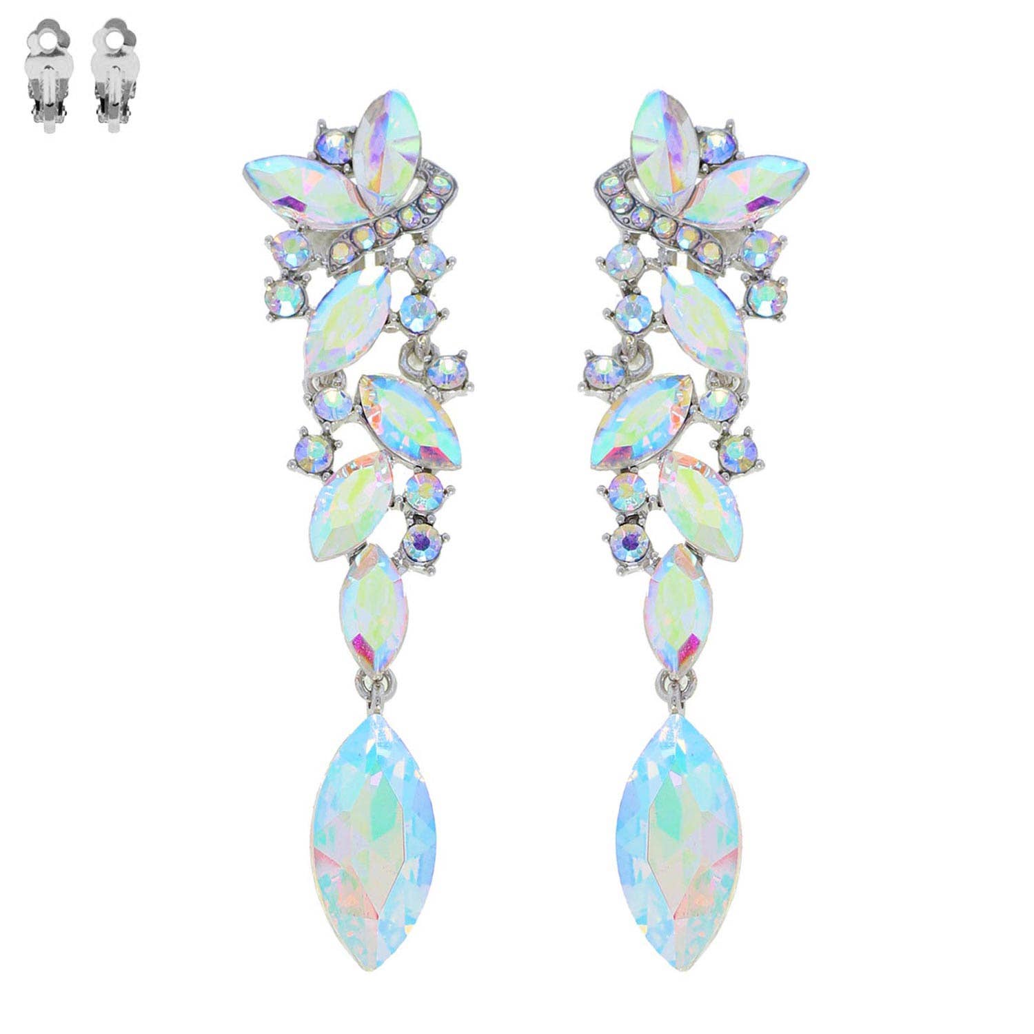 SP Sophia Collection - Wholesale Clip-On Earrings - Rhinestone Petal Crystal Cluster Dangle Clip-On Earrings4
