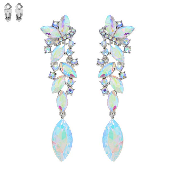 SP Sophia Collection - Wholesale Clip-On Earrings - Rhinestone Petal Crystal Cluster Dangle Clip-On Earrings4