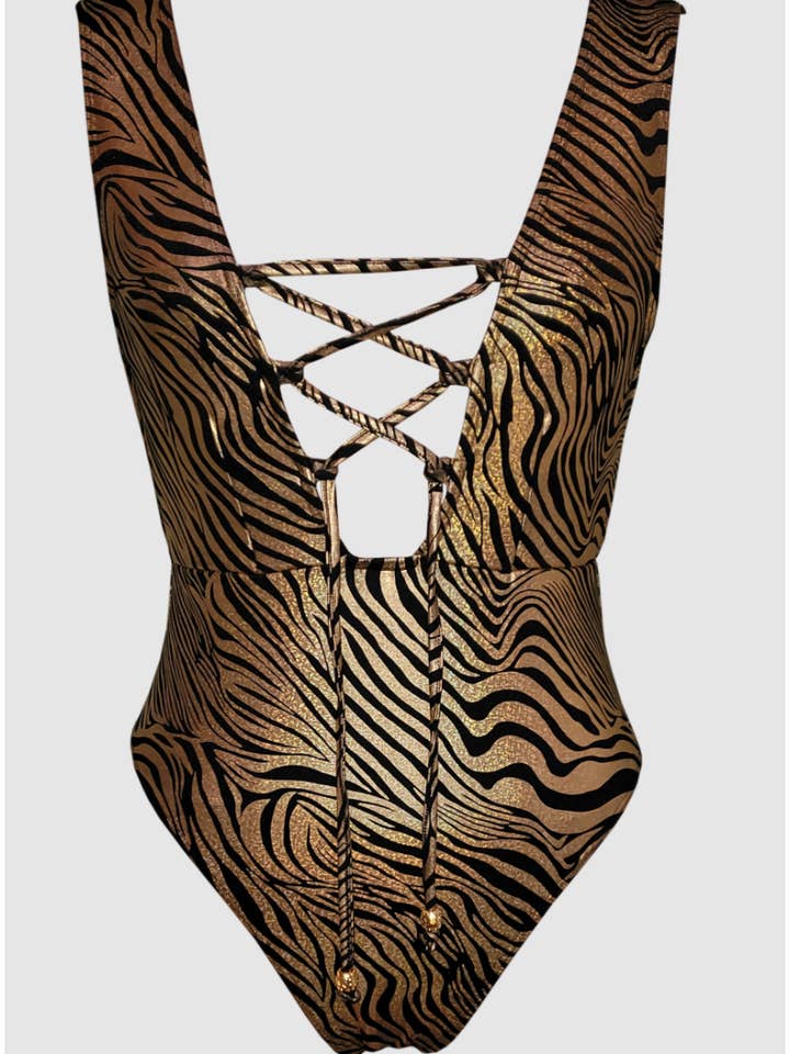 Go Low Update Zebra zwempak uit één stuk met veters voor wholesale door Gyv Me Body