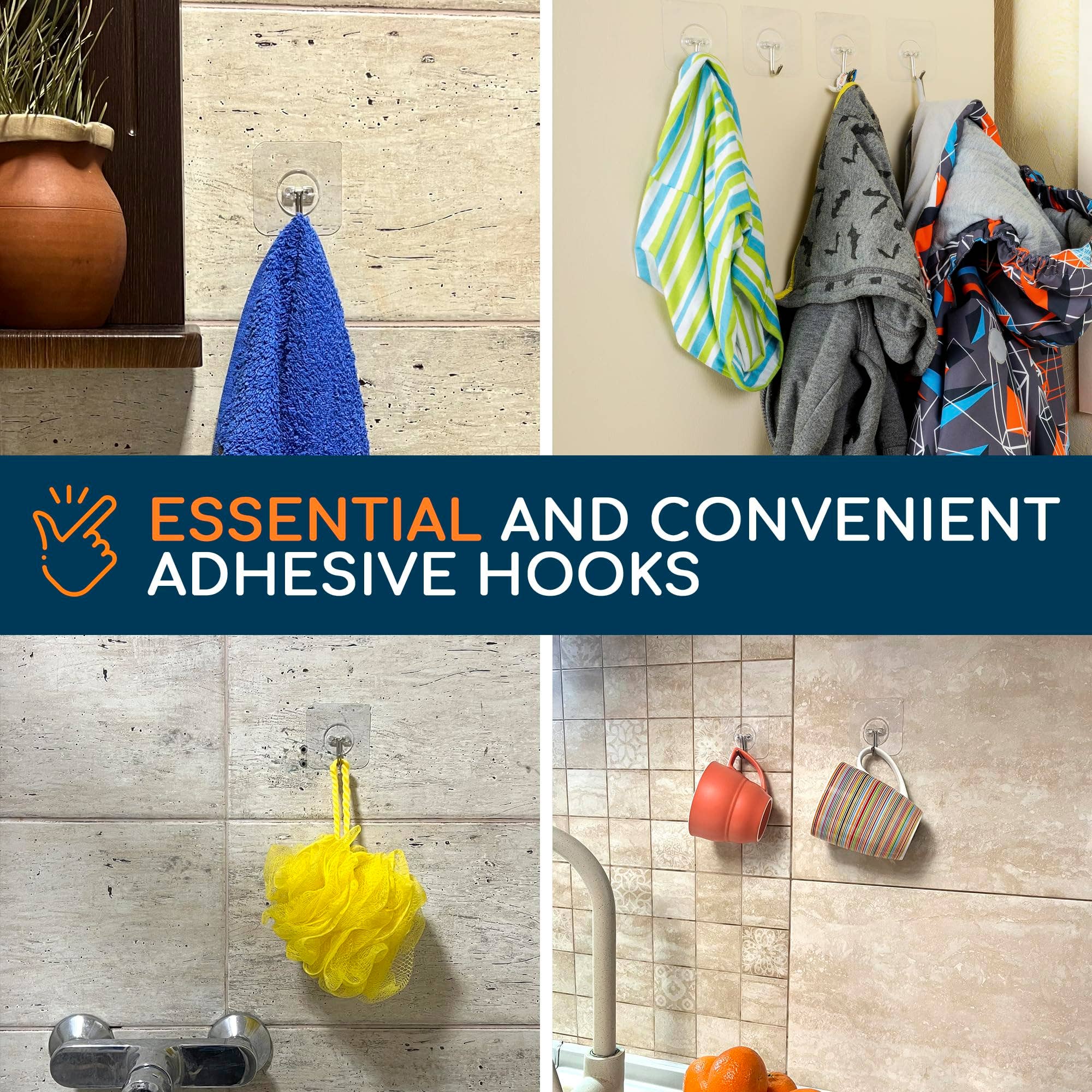 GLUIT - Wholesale Wall Hook - GLUIT Adhesive Hooks Heavy Duty 22 lbs Robe Towel Hooks Waterproof Adhesive Wall Hooks for Home Bathroom Kitchen Office and Outdoor8