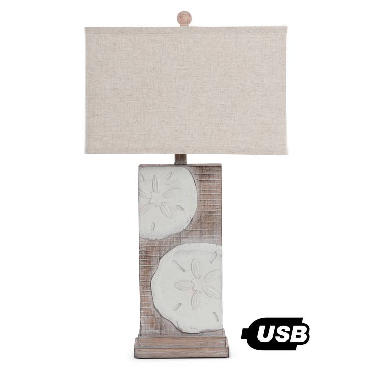Natural Coastal Sea Shell Sandollar Table Lamps With USB Port for wholesale on Faire1