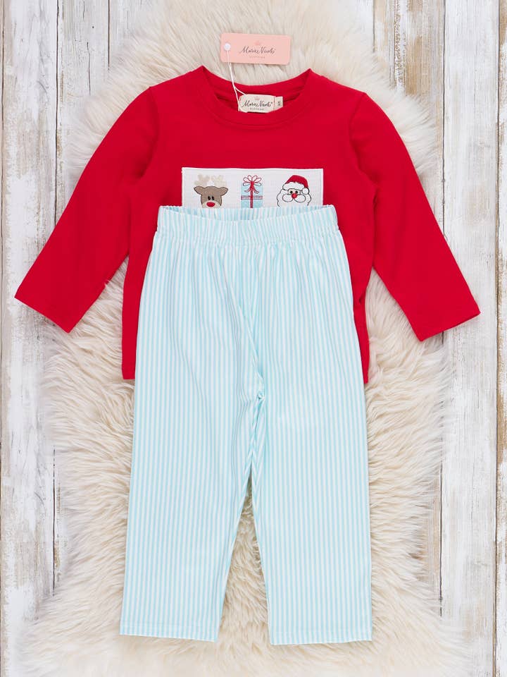 Marie Nicole Clothing - Wholesale Top & Pant Set - Kids - Season's Greetings Embroidered Outfit2