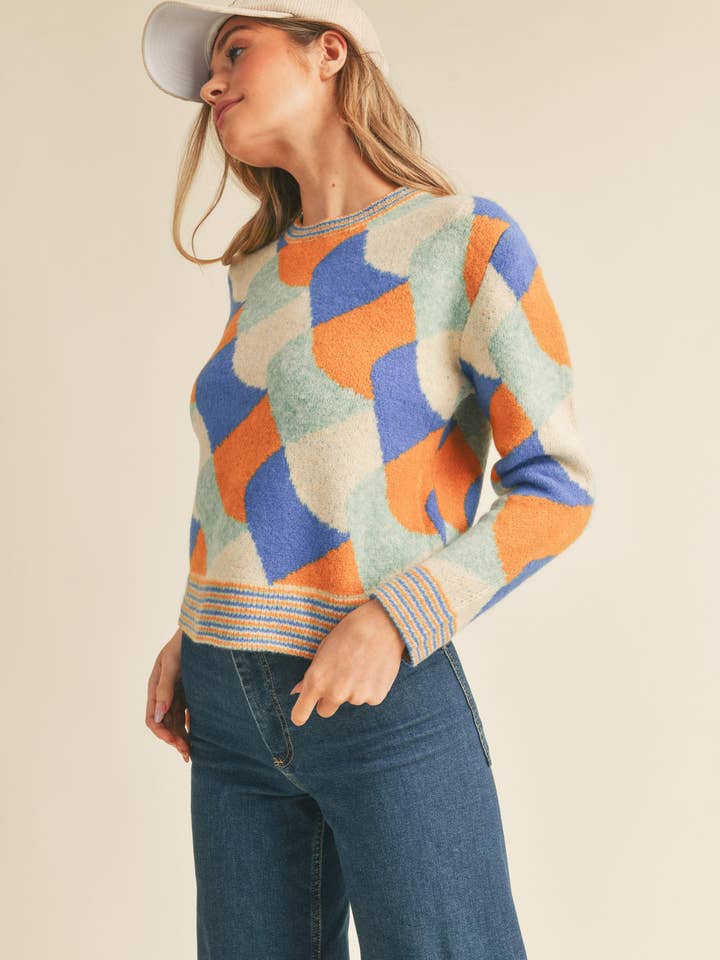 &MERCI - Wholesale Knit Sweater - Women's - COLORFUL ABSTRACT KNIT SWEATER MSW102846