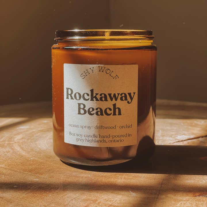 Shy Wolf Candles - Wholesale Jar/Filled Candle - Rockaway Beach Soy Candle - Ocean Spray, Driftwood - Ramones