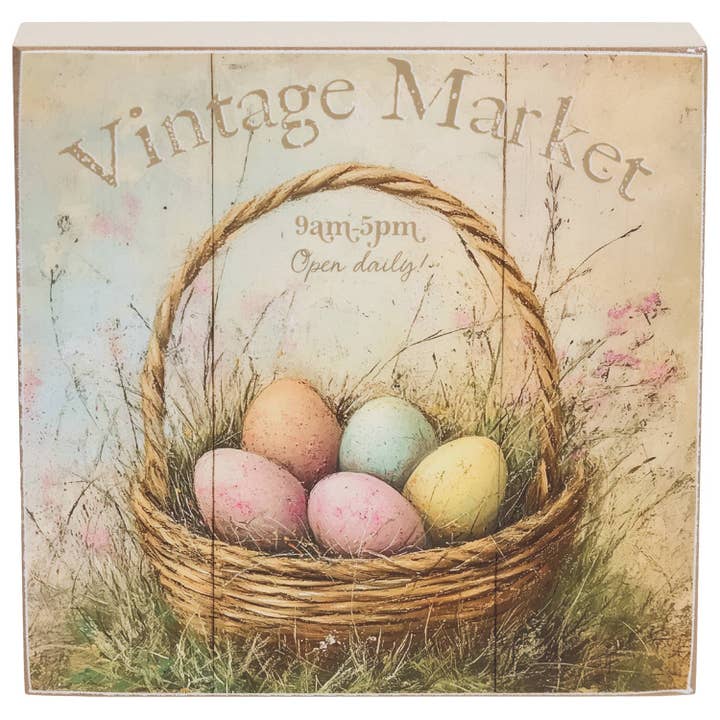 CWI Gifts - Wholesale Decorative Tabletop Object - Vintage Easter Egg Basket Box Sign - 3 Assorted4