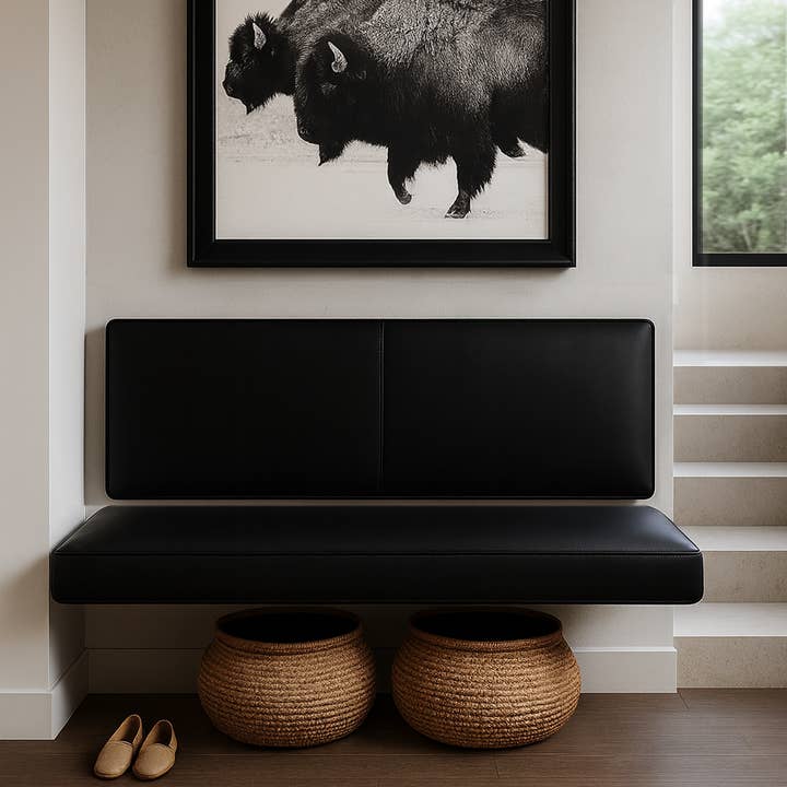 Floating Black Leather Bench for Modern Dining Nook for wholesale by HF Atelier