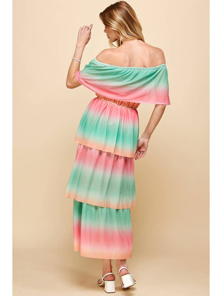 Grøn/Flamingo ISD1211B Rainbow Kjole Off-Shoulder Grøn Lyserød for engroshandel på Faire