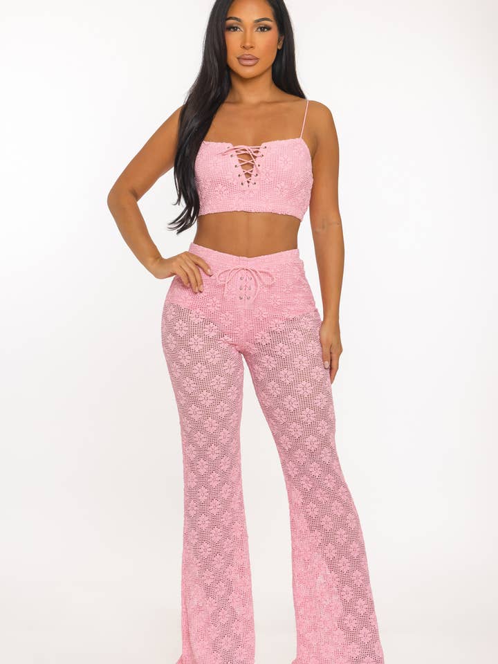 HCCTP33321 & 2PC CORSET-STYLE TOP & FLARED PANTS for wholesale by BANJUL