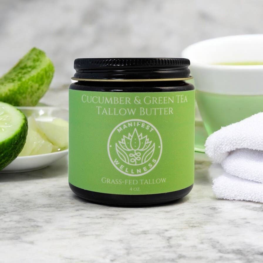 Manifest Wellness - Wholesale Body Balm/Butter - Cucumber & Green Tea Tallow Butter, Grassfed & Organic 4oz.