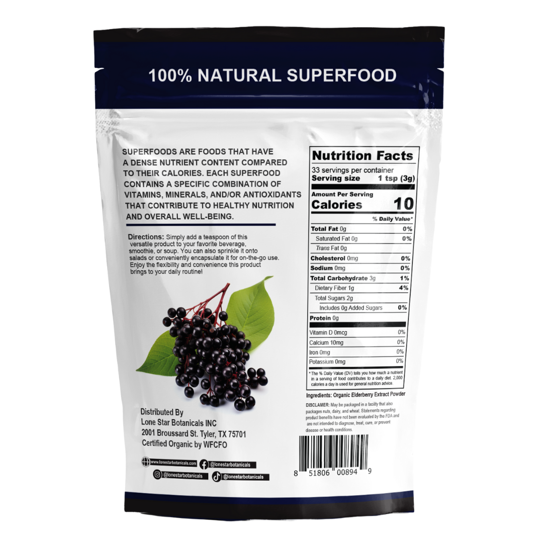 Lone Star Botanicals - Wholesale Protein/Superfood Powder - Organic Elderberry Extract Powder -- 3.52 oz7