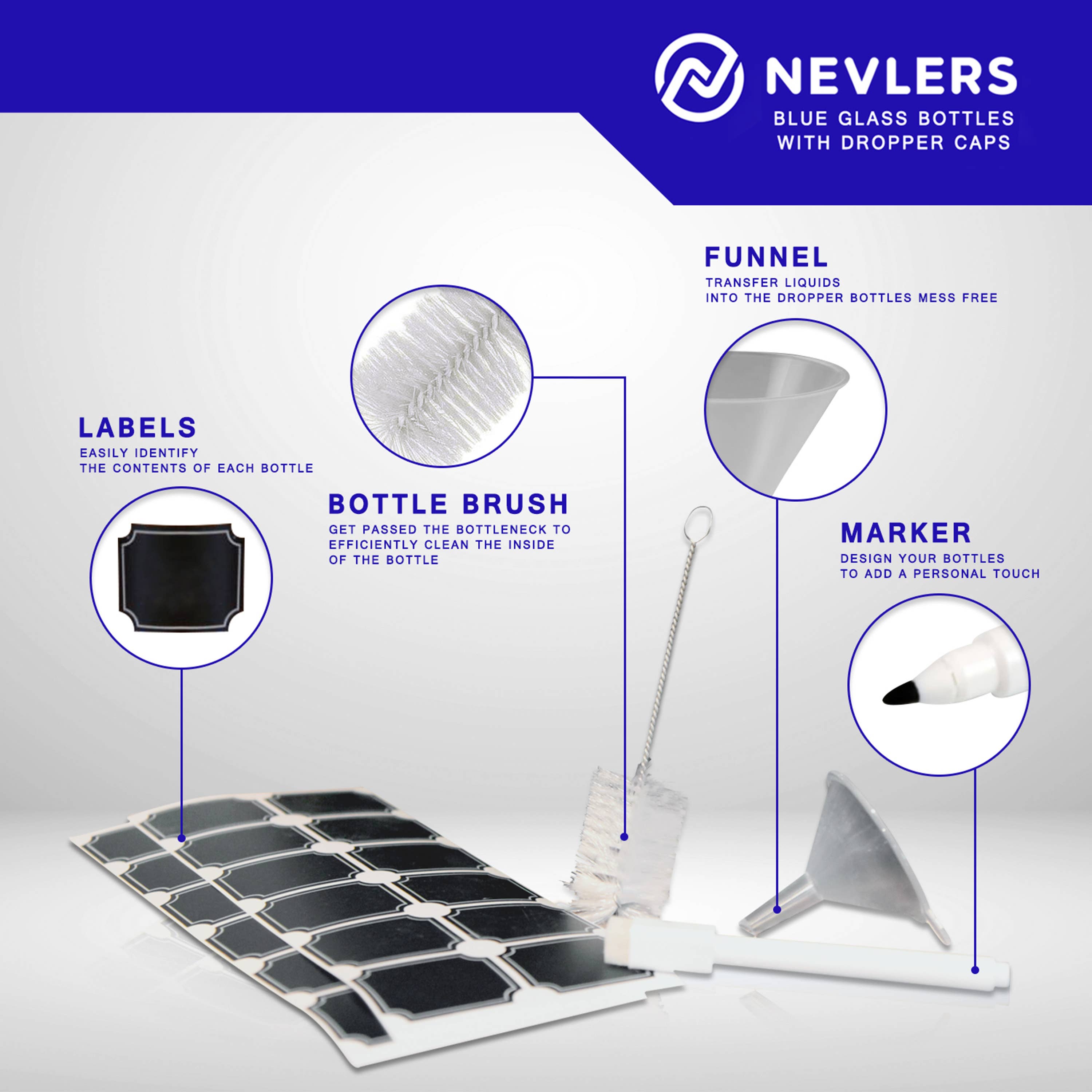 Nevlers - Wholesale Travel Container - Cobalt Blue Glass Dropper Bottles - 2 oz. (Pack of 24)8