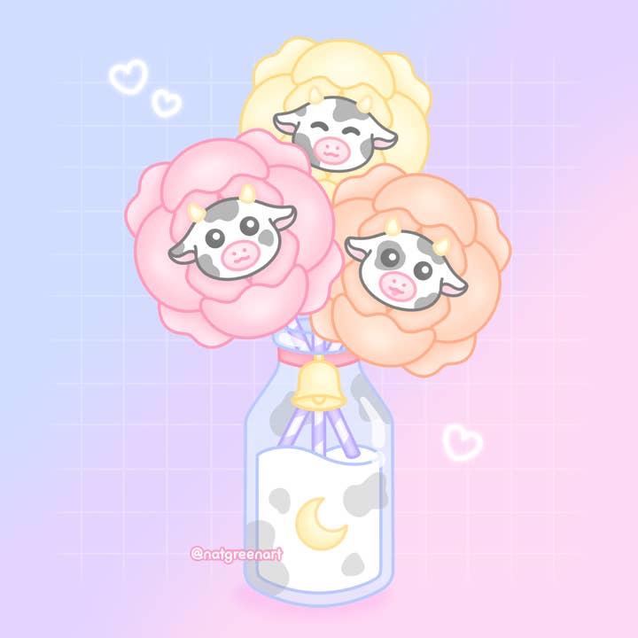 NatGreenArt - Wholesale Art Print - Cow Flowers Mini Art Print (5 x 5")1