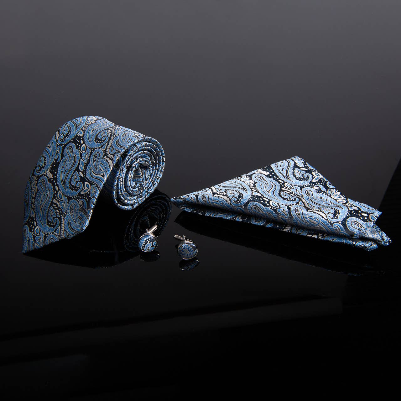 Selini New York - Wholesale Suit Set - Men's - 12pc Paisley Poly Woven Tie, Hanky & Cufflink Set1