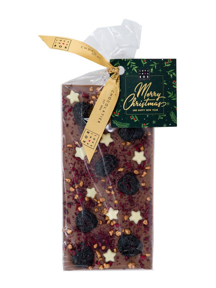 Handmade Christmas Chocolate Bar Milk Cherry Mini Stars for wholesale by Love in a Box Chocolatier