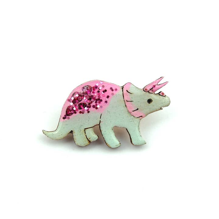 Bekbek Makes – wholesale Brooch – Triceratops - Pastel Green & Pink (Pin Badge or Necklace)