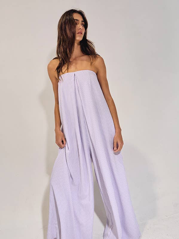 R5307D Pin-striped Strapless Flowy Jumpsuit for wholesale by BUCKETLIST INC