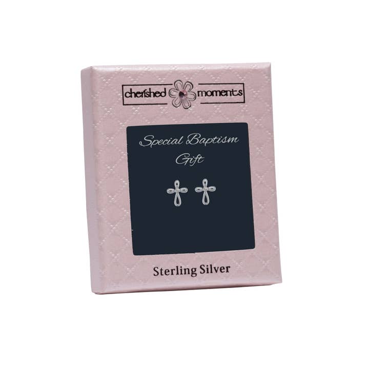 Cherished Moments - Wholesale Earrings - Kids - Sterling Silver Cross Earrings Baby Girl Baptism Gift1