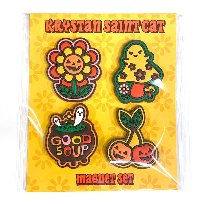 Spooky Retro Puffy Magnet Set of 4 for wholesale by Krystan Saint Cat