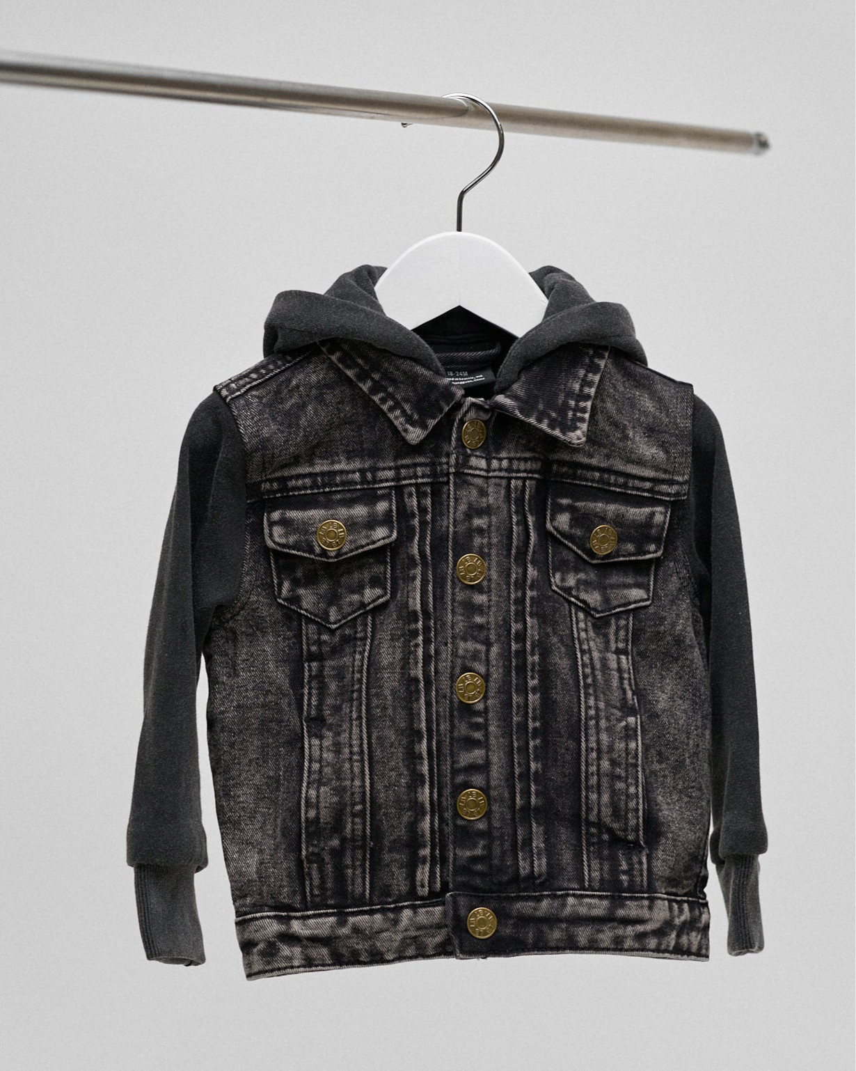 Little Bipsy - Wholesale Denim Jacket - Kids - Washed Hooded Denim Jacket - Black10