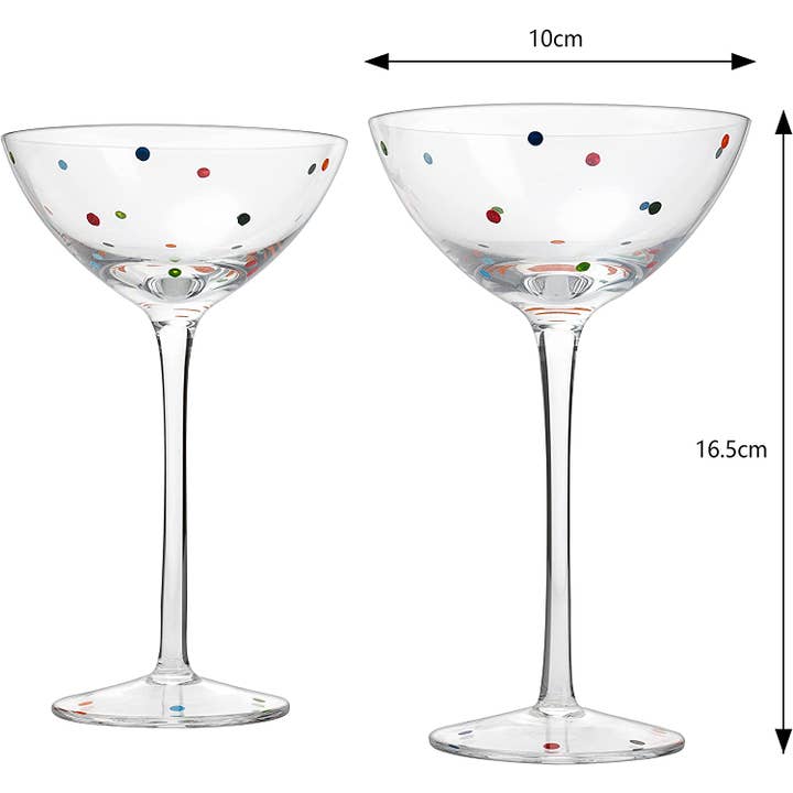 The Wine Savant / Khen Glassware - Wholesale Cocktail/Liquor Glass - Polka Dot Confetti Stemmed Martini Glasses 5.8oz Set of 2
