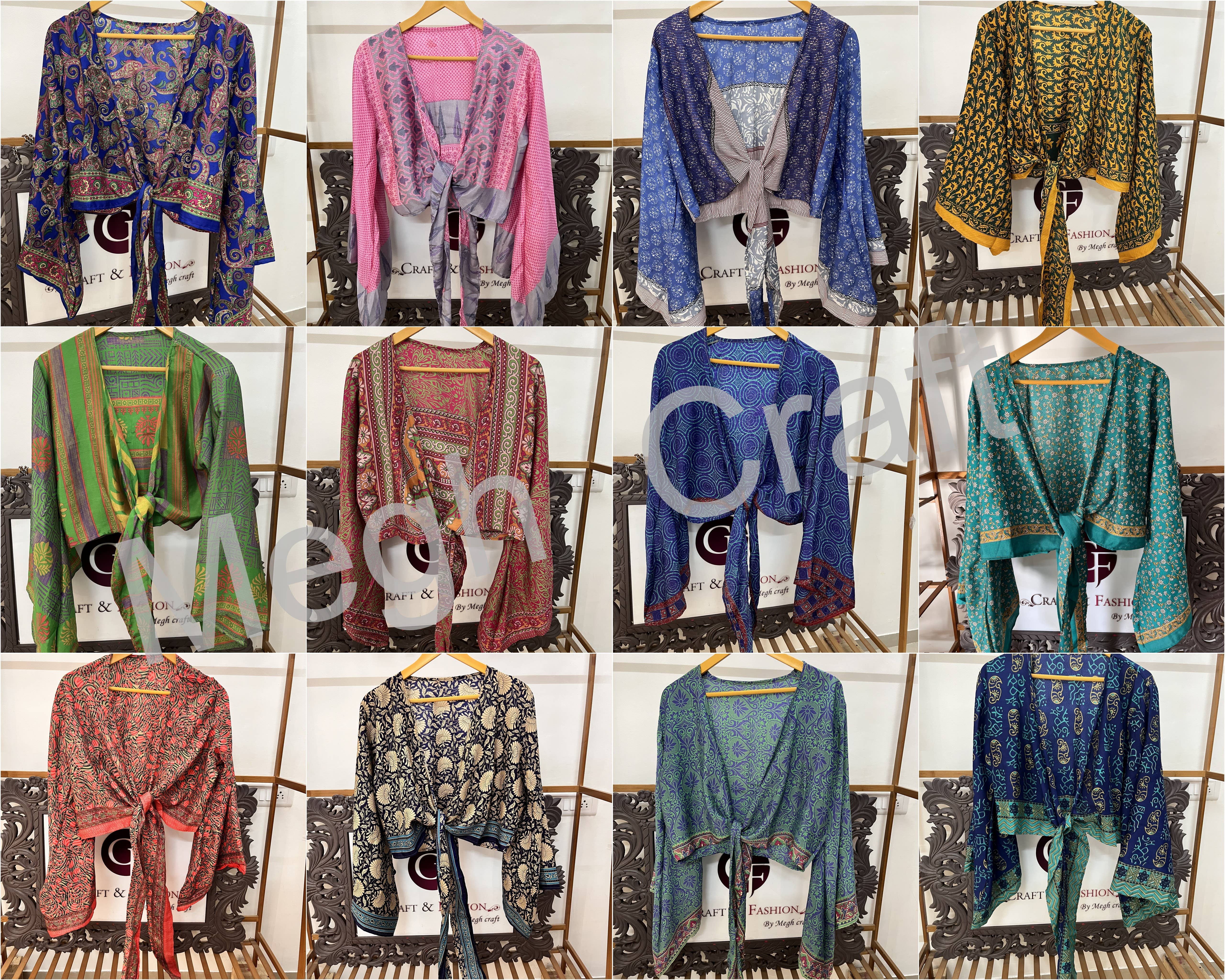 Meghcraft – Engroshandel Bluse - Dame – Boheme silke top med flæseærmer og bindedetalje i upcyclet silke sari8