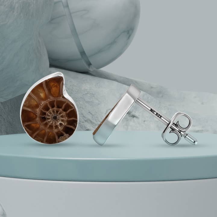 Nature Crafts – wholesale Stud/post earrings – Natural Rough Ammonite Stud Earrings, Sterling Silver0