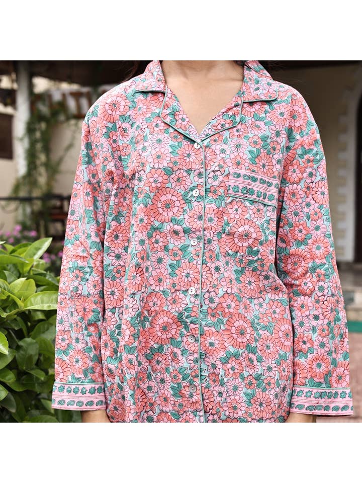 The Fox and The Mermaid – wholesale Sleepwear set – Women's – Women's Block Printed Pajamas- 3 Piece Set