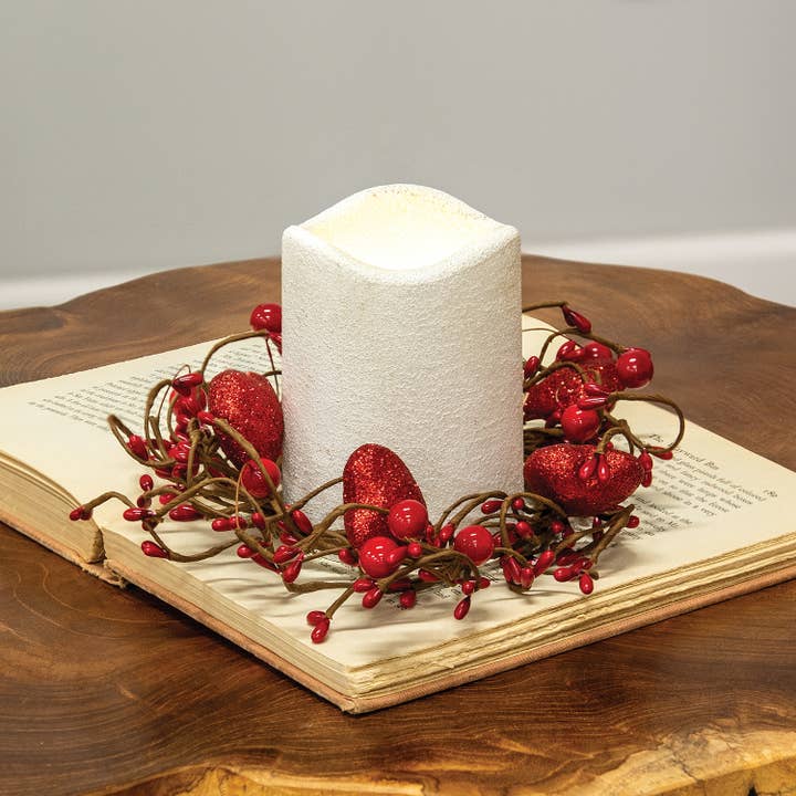 Col House Designs - Vendita all'ingrosso Portacandele - Anello portacandela rosso con glitter a forma di cuore e frutti di bosco, 8,6 cm