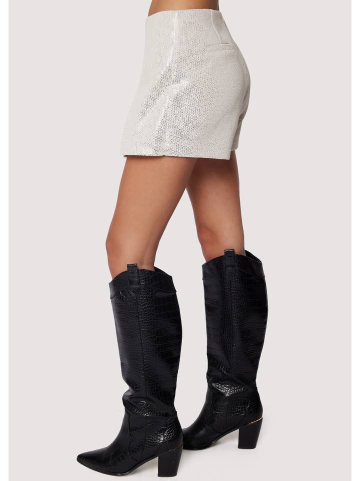 BLANC Jupe-short Celestina, coupe légère à sequins blancs d'automne en vente sur Faire2